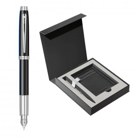 Seturi instrumente de scris - Set Stilou Sheaffer 100 Glossy Black + Cutie cu Suport Card din Piele