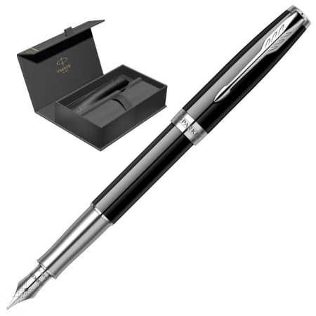 Parker - Set Stilou Sonnet Royal 18k Black CT in cutie Parker cu etui Piele, Parker