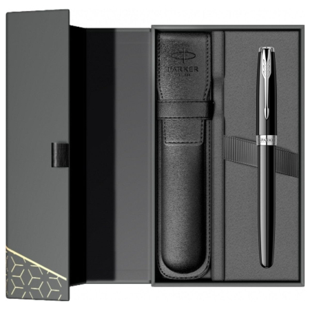 Set Stilou Sonnet Royal 18k Black CT in cutie Parker cu etui Piele, Parker [1]