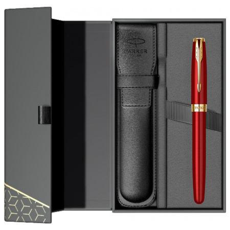 Set Stilou Sonnet Royal 18k Red GT in cutie Parker cu etui Piele, Parker [3]
