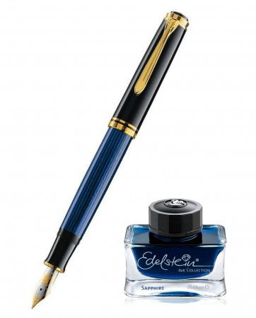 Pelikan - Set Stilou Souveran M800 Black-Blue + Calimara Edelstein Sapphire 50 ml Pelikan