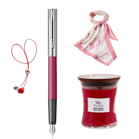 ୨୧ Martisor 2026 ୨୧ - Set Stilou Waterman Allure Red,  + Lumanare parfumata + Esarfa asortata + Martisor 