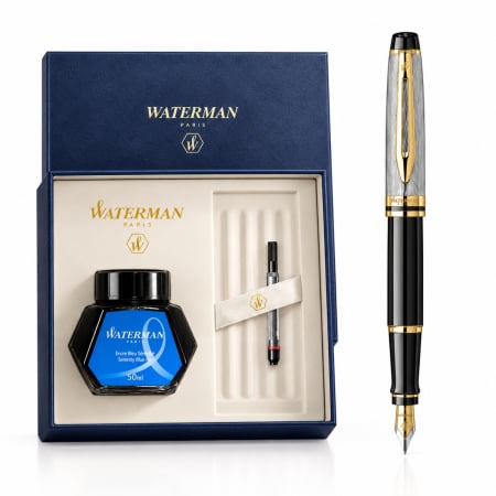 Seturi Expert - Set Stilou Waterman Expert DeLuxe Reflets de Paris Black GT + Călimară de Cerneală și Convertor