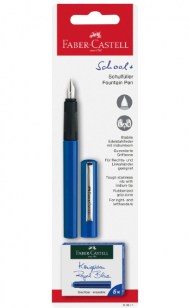 Stilouri Scolare - Stilou Scolar Albastru si 6 Cartuse in Blister, Faber-Castell