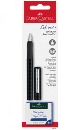 Stilouri Scolare - Stilou Scolar Carbon si 6 Cartuse in Blister, Faber-Castell