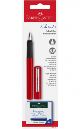 Stilouri Scolare - Stilou Scolar Rosu si 6 Cartuse in Blister, Faber-Castell
