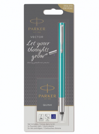 Parker - Stilou Vector Emerald + set 5 cartuse albastre, Parker