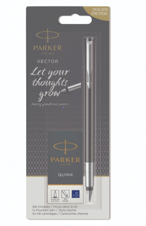 Parker - Stilou Vector Black + set 5 cartuse albastre, Parker