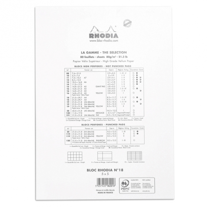 Blocnotes RHODIA No.18, White A4, 80 file, capsat, matematica [2]