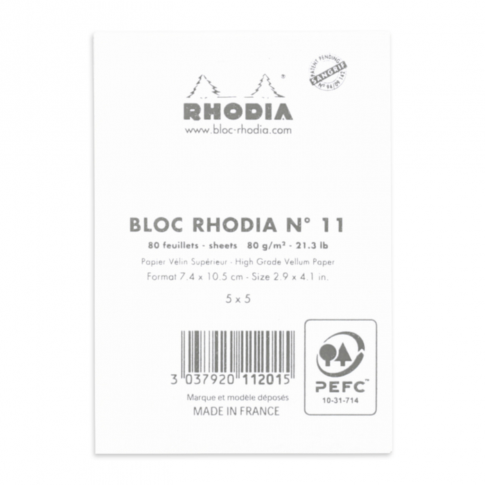 RHODIA No.11 Stapled Notepad, White A7, 80 sheets, square grid [2]