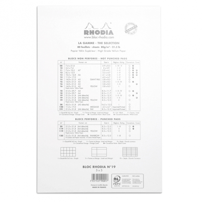 Blocnotes RHODIA No.19, White A4+, 80 file, capsat, matematica [3]