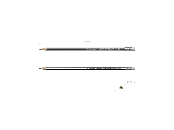 Creion grafit triunghiular cu guma Megapolis HB 3 buc/set [2]
