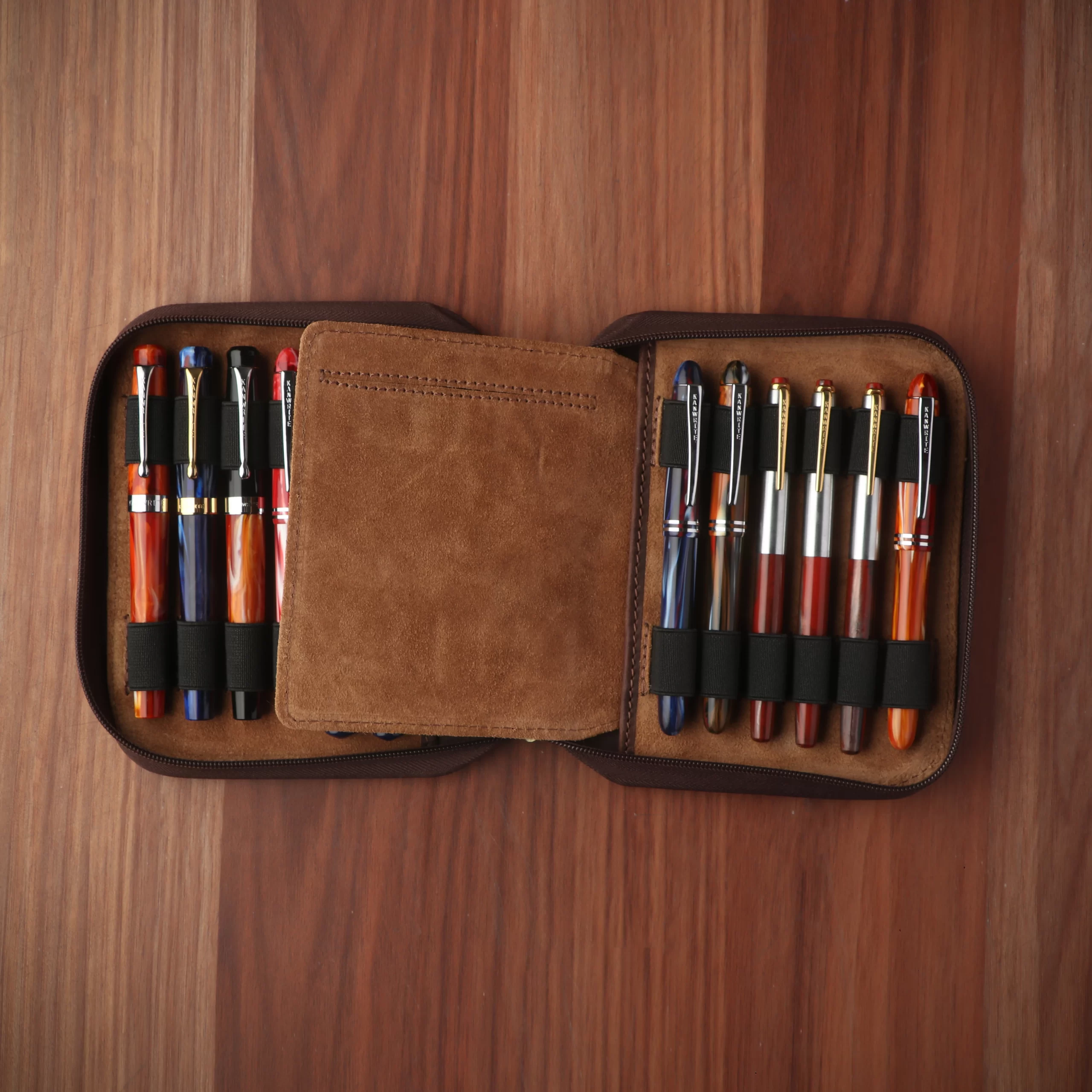 Penar din piele cu fermoar pentru 12 stilouri – Kanwrite Hunter Brown [4]