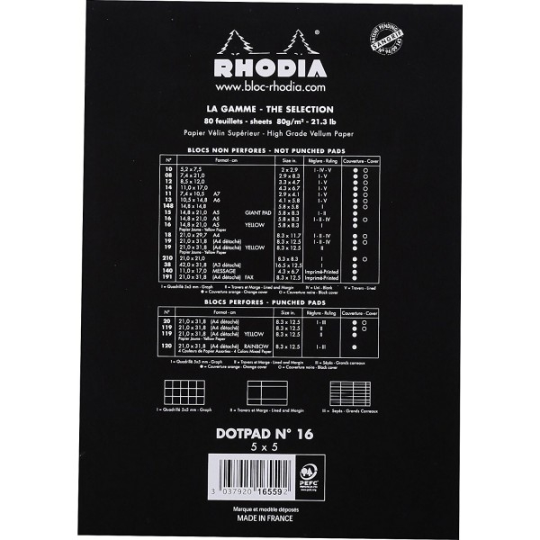 Blocnotes RHODIA No.16, Black A5, 80 file, dotPad [2]