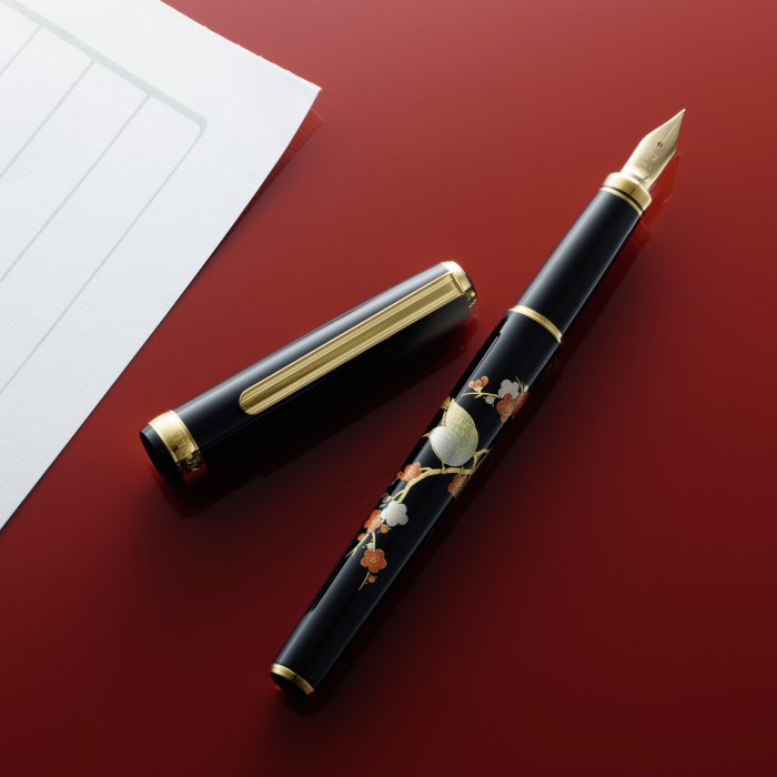 Stilou Platinum Vicoh Modern Maki-e Bush Warbler on Plum Tree - penita F aur 18k [3]