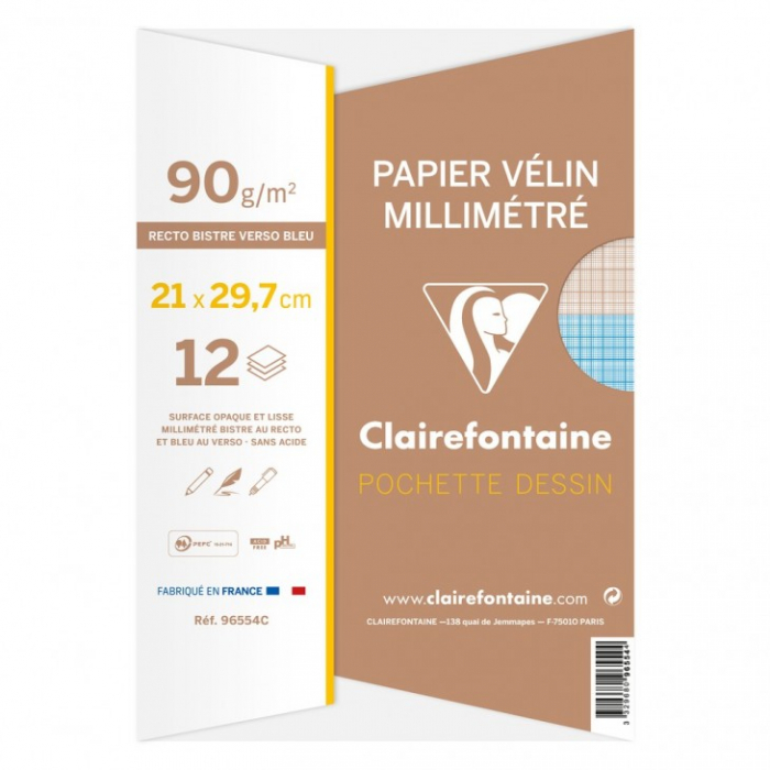 Hârtie milimetrică Clairefontaine Pochette Dessin A4, 12 file [1]