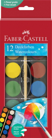 Rechizite scolare - Acuarele Faber-Castell 12 culori 30mm + pensula