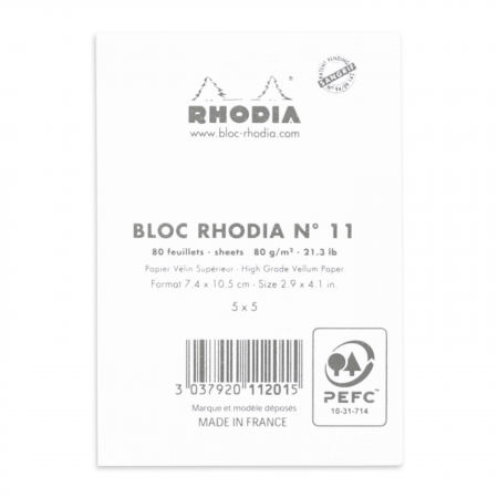RHODIA No.11 Stapled Notepad, White A7, 80 sheets, square grid [1]