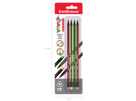 Creioane grafit - Creion grafit cu guma Vivo HB 4 buc/set