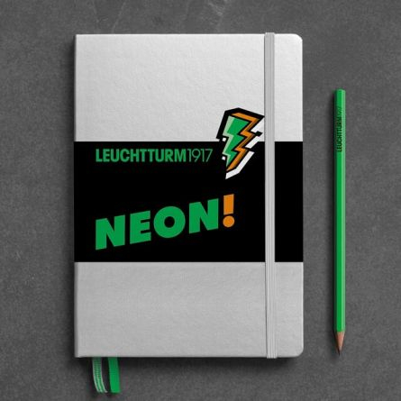 Agende si caiete - Leuchtturm A5 Punctat, coperta rigida, Silver&Green Neon Limited Edition