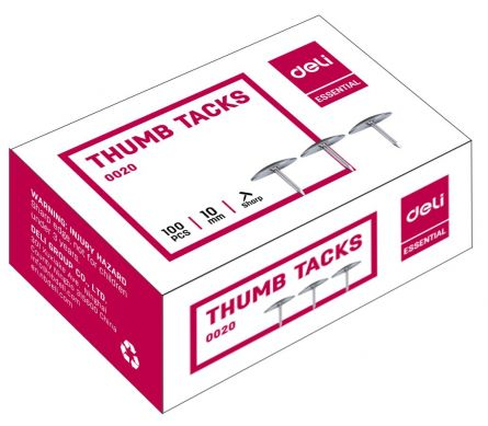 Paper clips, office pins, thumbtacks - Deli metallic thumbtacks 100/box