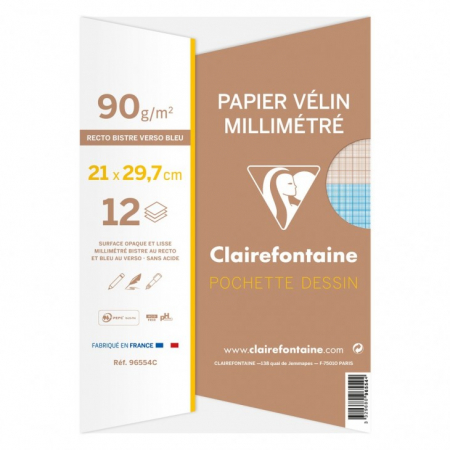 Hârtie milimetrică Clairefontaine Pochette Dessin A4, 12 file [0]