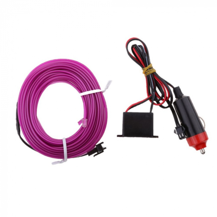 Fir neon auto electroluminiscent El Wire 2m cu lumina Mov / Violet cu droser si mufa bricheta [1]