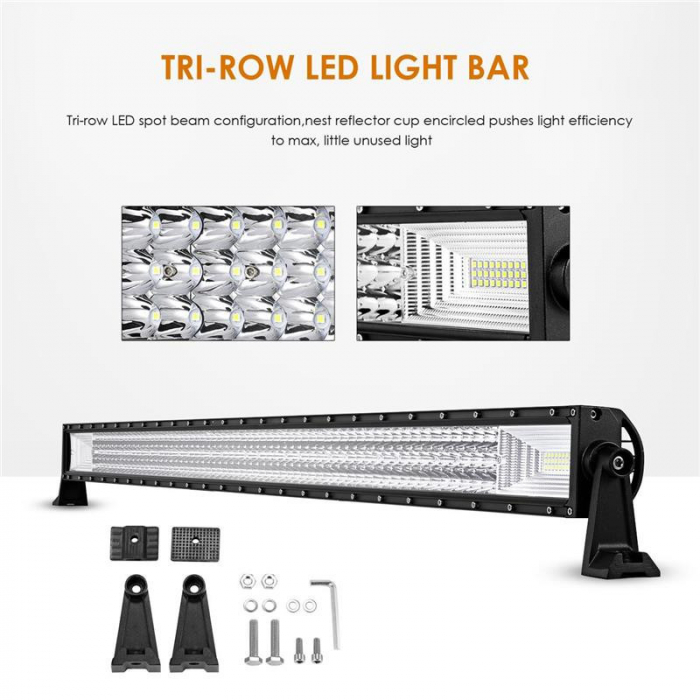 LED Bar Auto Curbat 324W, leduri pe 3 randuri, 12V-24V, 22680 Lumeni, 21,5"/54,6 cm, Combo Beam 12/60 Grade [3]