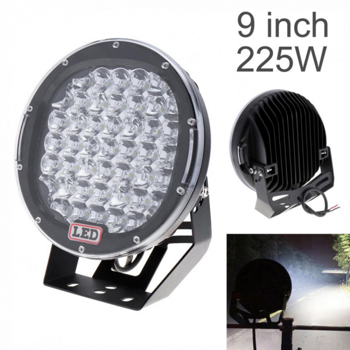 Proiector LED Auto Offroad 225W, 12V-24V, 18000 Lumeni, Rotund, Spot Beam [2]