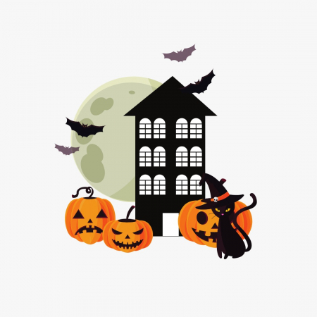Tricou Halloween Print Casa cu Dovleci [1]