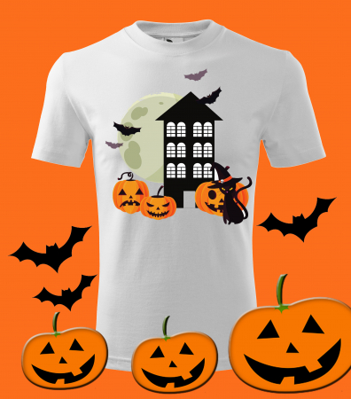 Tricou Halloween Print Casa cu Dovleci [0]