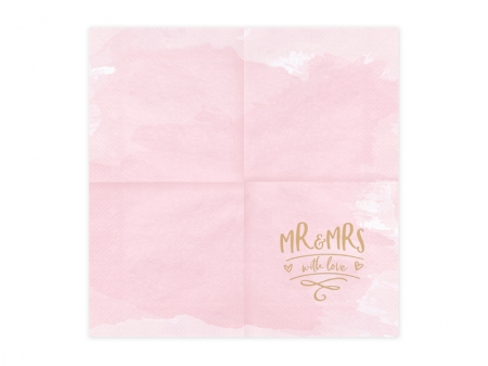 Servetele de hartie roz cu inscriptie aurie Mr & Mrs [3]