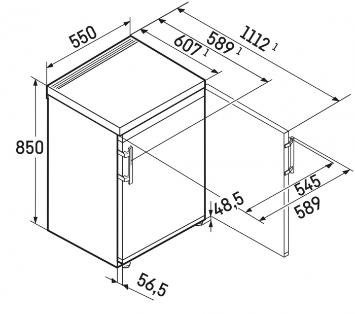 Frigider Independent TableTop Liebherr Rd 1400, Clasa Valorica Comfort, Culoare steel, Clasa de eficienta energetica D, Înălțime 85 cm, Volum total 125 l, Nr. Sertare in congelator 0, Emisii de zgomot [2]