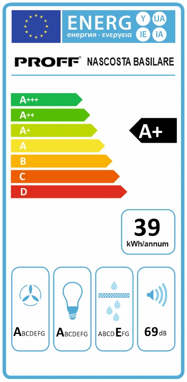 Hotă incorporabilă PROFF Nascosta Basilare, 60 cm, max. 778 m³/h, Easy Fix, clasa A+, sticlă neagră [2]