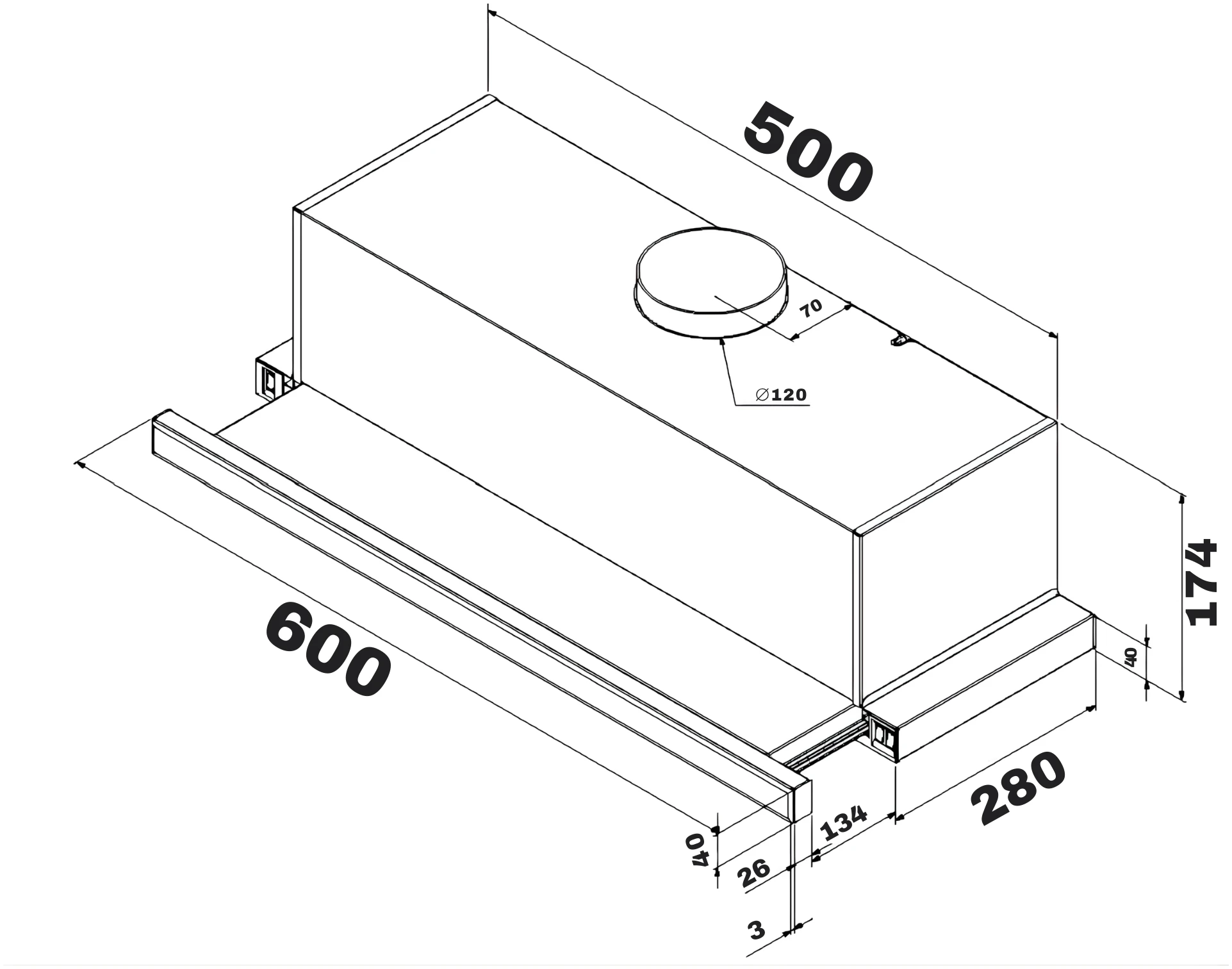 Hotă telescopică PROFF Tactus Vitro, 60 cm, max. 350 m³/h, clasa C, sticlă neagră [2]