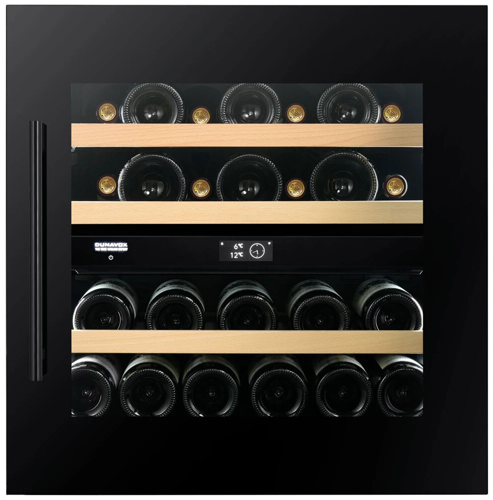Vitrină de vin încorporabilă Dunavox DVP-25.65DB Prime, 2 zone, 25 sticle, 59,5 cm, clasa F, negru [2]