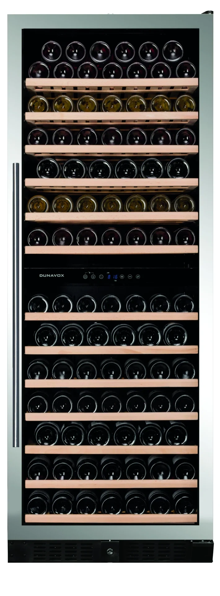 Vitrină de vin independentă sau încorporabilă Dunavox DX-108.330DB Grande, 2 zone, 101 sticle, 167 cm, clasa G, negru [4]