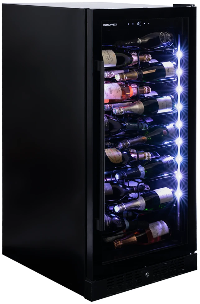 Vitrină de vin independentă sau încorporabilă Dunavox DX-70.258B Sera, 1 zonă, 70 sticle, 121,5 cm, clasa F, negru [3]