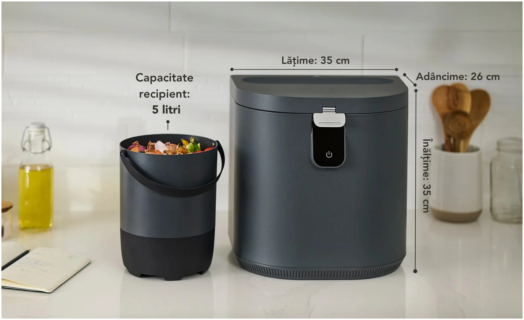 Aparat de reciclare a resturilor alimentare FoodCycler Eco 5, fără miros, 5 l, ciclu 4-9 ore, gri [3]