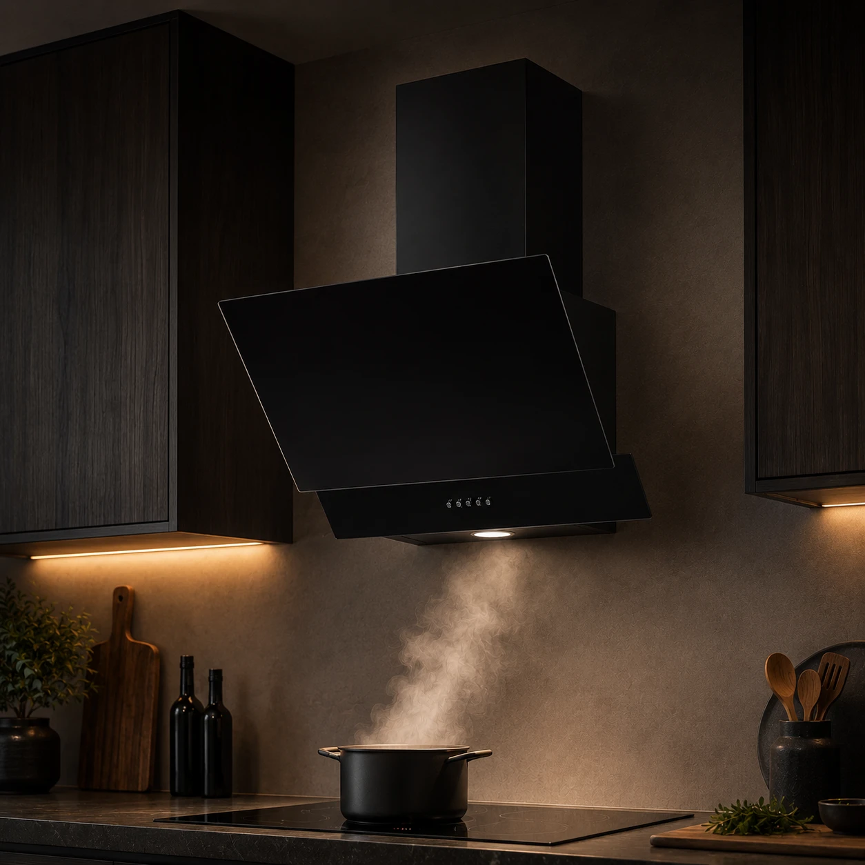 Hotă decorativă PROFF Gemini Mecca, 60 cm, max. 695 m³/h, clasa C, LED, sticlă neagră [3]