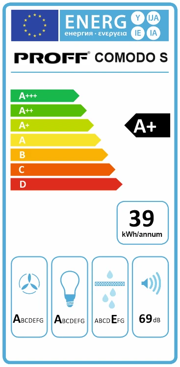 Hotă incorporabilă PROFF Comodo S Touch, 60 cm, max. 778 m³/h, Easy Fix, clasa A+, inox [2]