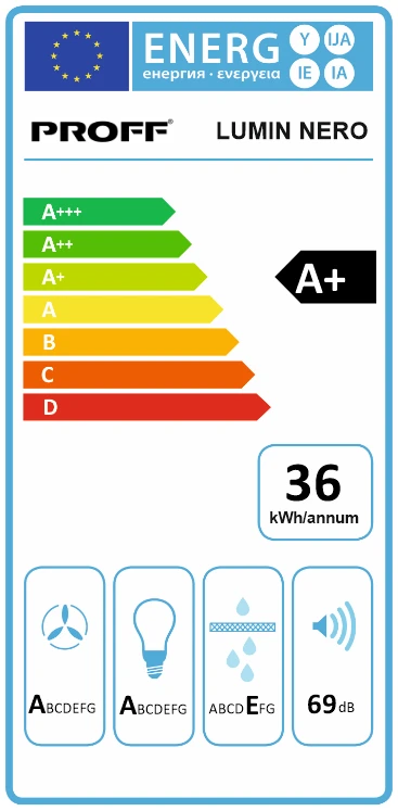 Hotă incorporabilă PROFF Lumin Nero, 60 cm, max. 778 m³/h, Easy Fix, clasa A+, negru [5]