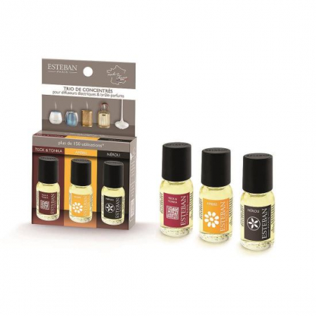 Rezerve pentru difuzoare si lumanari - Set 3 esente ulei Teck&Tonka-Ambre-Neroli - Esteban Paris