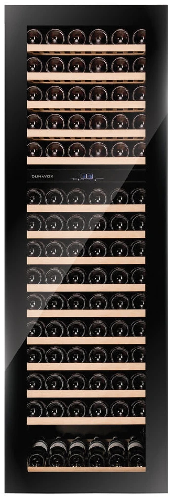 Vitrine de vin Dunavox  - Vitrină de vin Dunavox DAVG-114.288DB.TO Glance, 2 zone, 114 sticle, 178,4 cm, clasa G, sticlă neagră