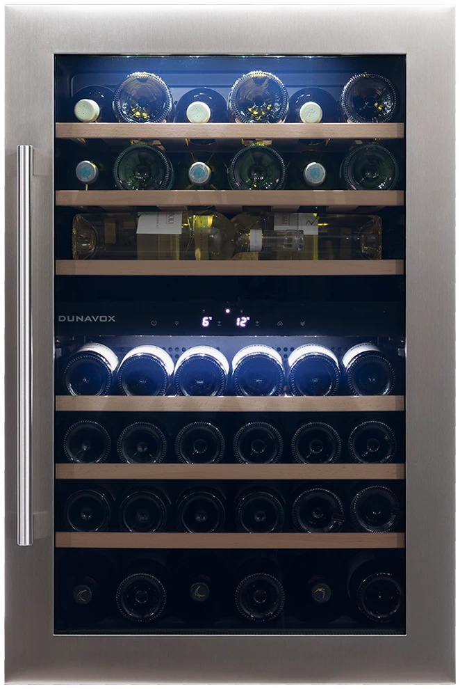 Vitrine de vin Dunavox  - Vitrină de vin încorporabilă Dunavox DAB-42.117DSS Dab, 2 zone, 42 sticle, 88,5 cm, clasa G, inox