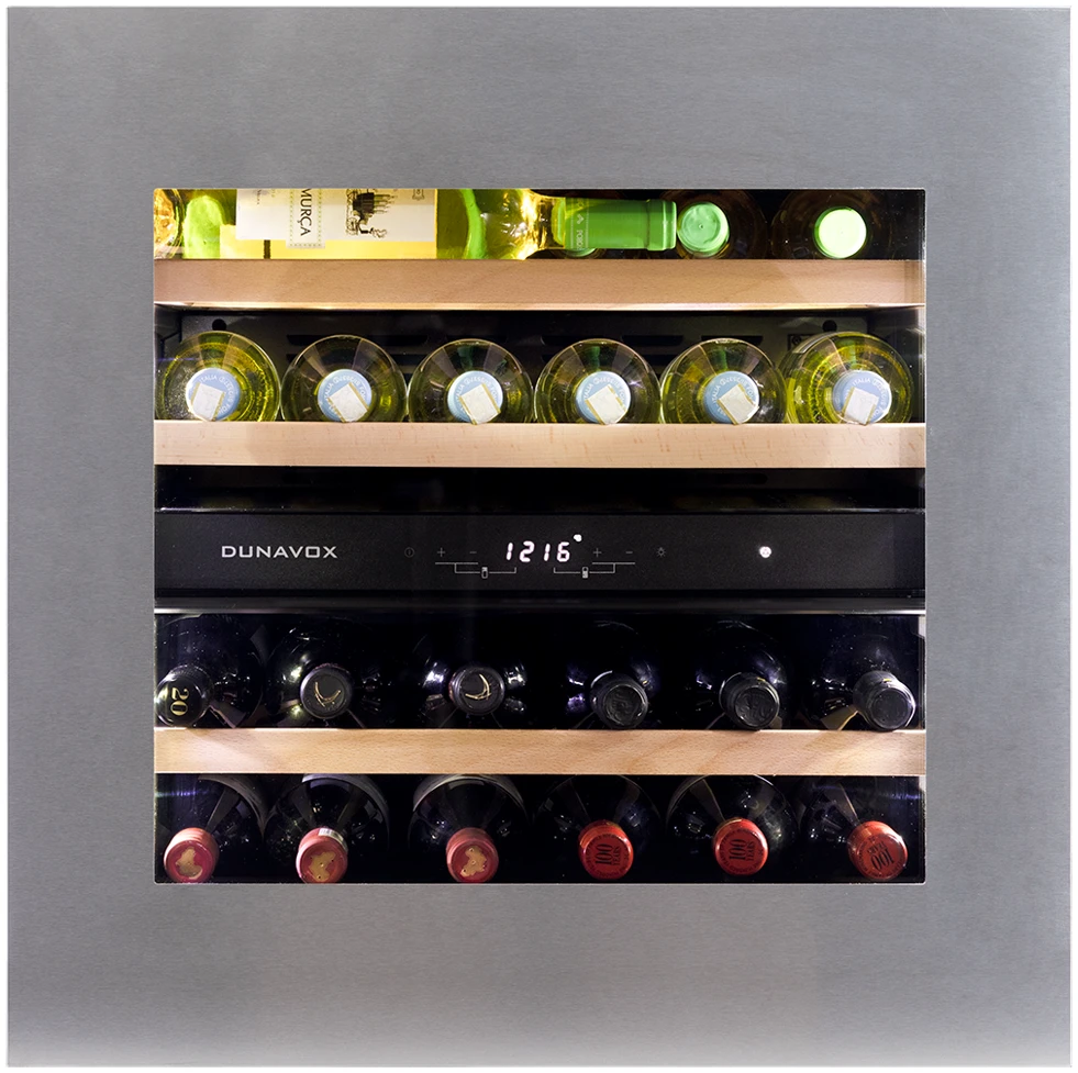 Vitrine de vin Dunavox  - Vitrină de vin încorporabilă Dunavox DAVG-25.63DSS.TO Glance, 25 sticle, 59,5 cm, clasa G, inox