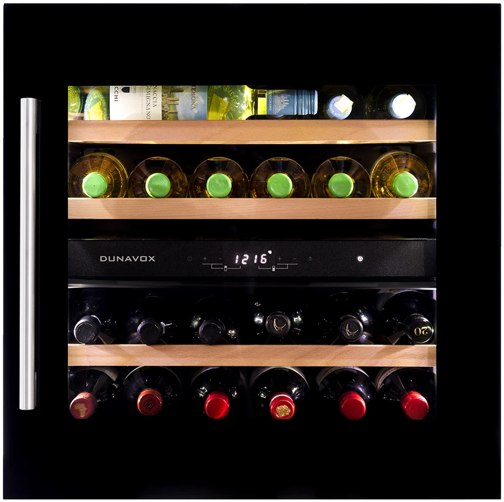 Vitrine de vin Dunavox  - Vitrină de vin încorporabilă Dunavox DAVS-25.63DB Soul, 2 zone, 25 sticle, 59,5 cm, clasa G, negru