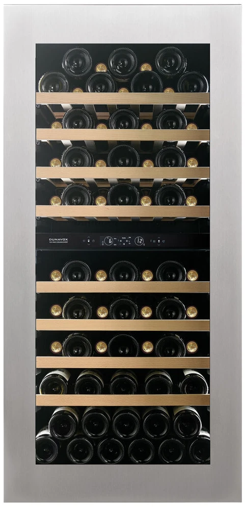Vitrine de vin Dunavox  - Vitrină de vin încorporabilă Dunavox DVH-70.185DSS.TO Horizon, 2 zone, 70 sticle, 123,5 cm, clasa F, inox