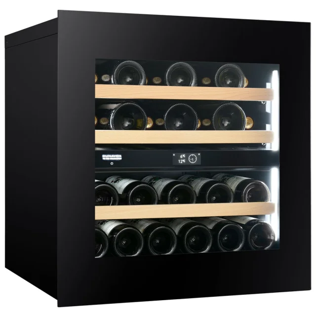 Vitrină de vin încorporabilă Dunavox DVN-25.65DB.TO Noble, 2 zone, 25 sticle, 59,5 cm, clasa F, negru [2]