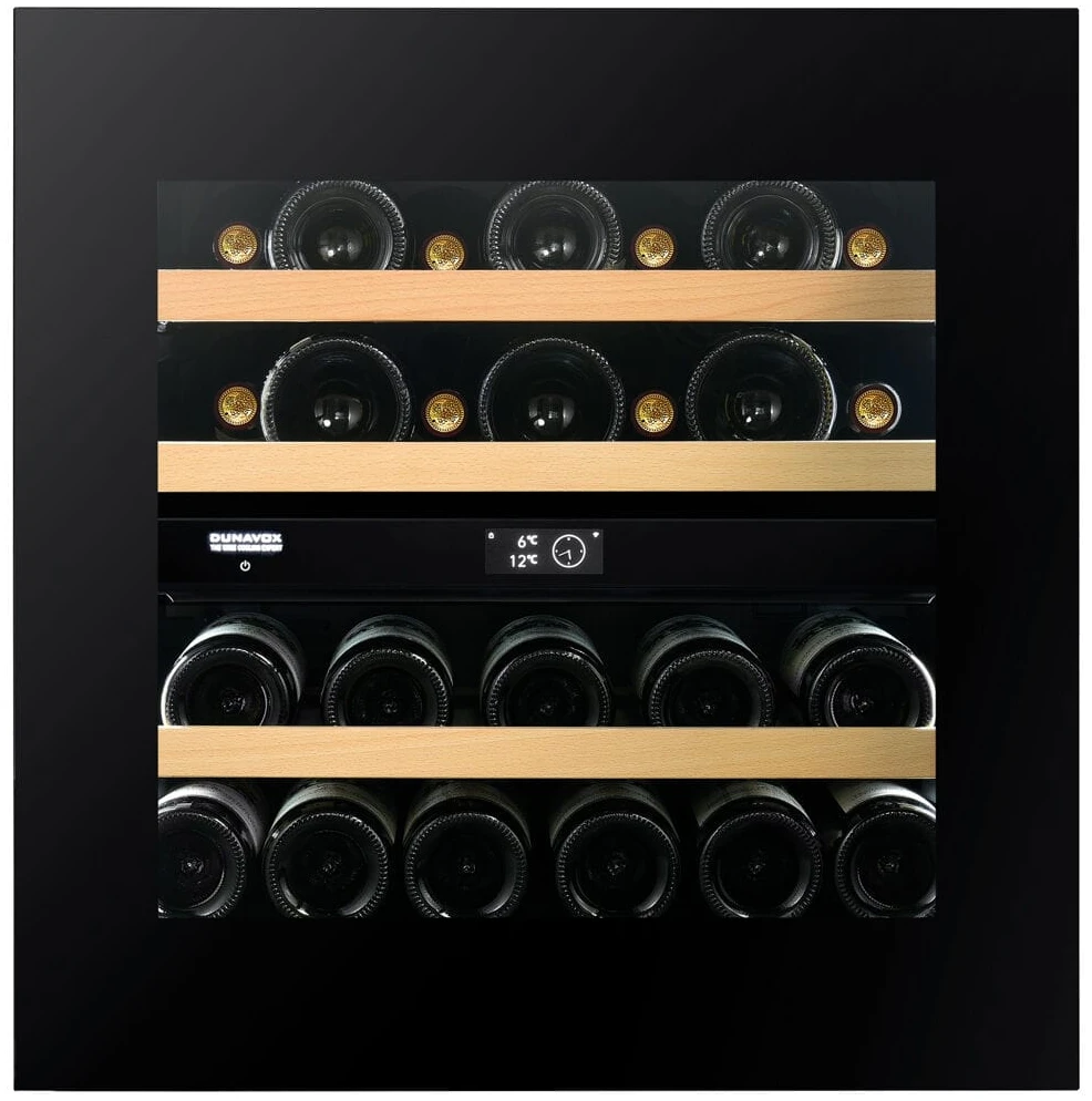 Vitrine de vin Dunavox  - Vitrină de vin încorporabilă Dunavox DVN-25.65DB.TO Noble, 2 zone, 25 sticle, 59,5 cm, clasa F, negru